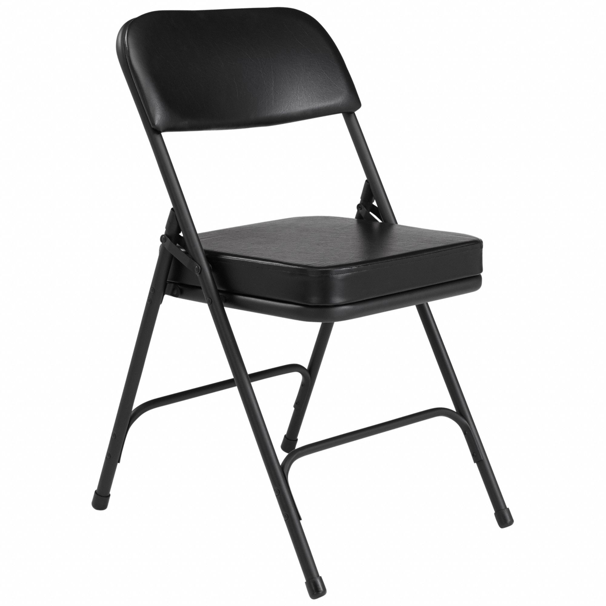 Folding Chair: Vinyl Seat, Vinyl Upholstery, Steel Frame, Black Seat