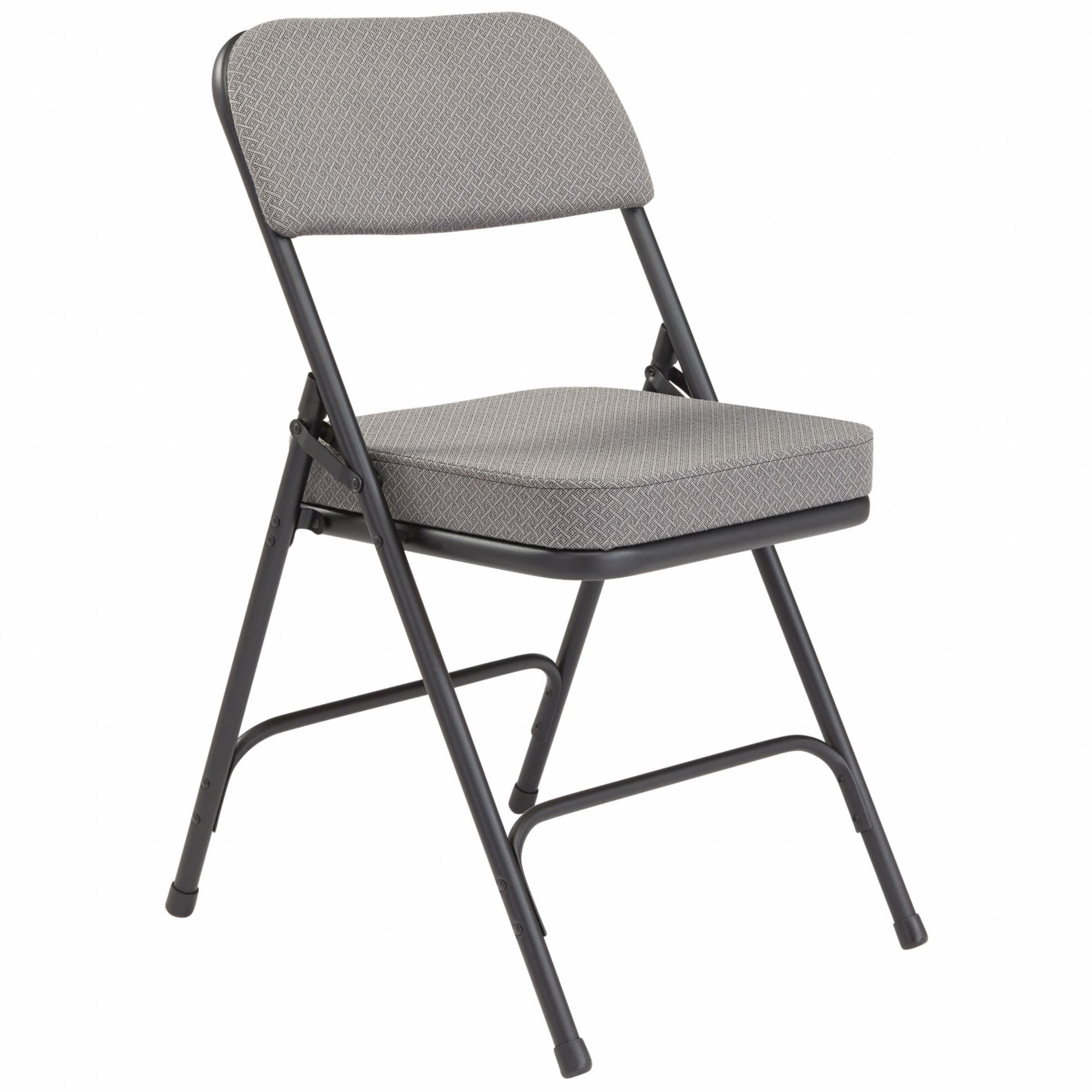 Folding Chair: Fabric Seat, Vinyl Upholstery, Steel Frame, Gray Seat