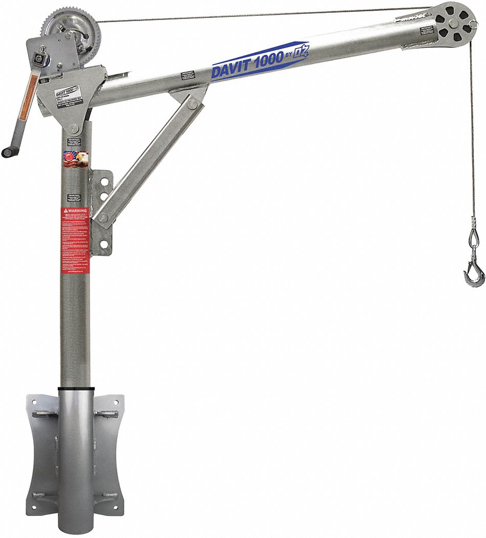 Davit Crane Kit: Steel, Manual, 1, 000 lb Max. Load Capacity, 0 in to 55 ft, Wall