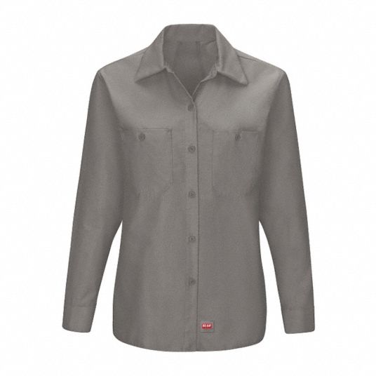 RED KAP Long Sleeve Shirt: Women's, XL, Gray, Regular, Work Shirt, Long,  Cotton/Polyester, Buttons