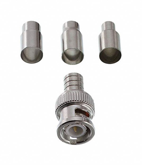 Coaxial Connector: BNC Male, RG-59 PVC/RG-6 PVC/RG-6 TFE, Silver, 0 to 4 GHz, 10 PK