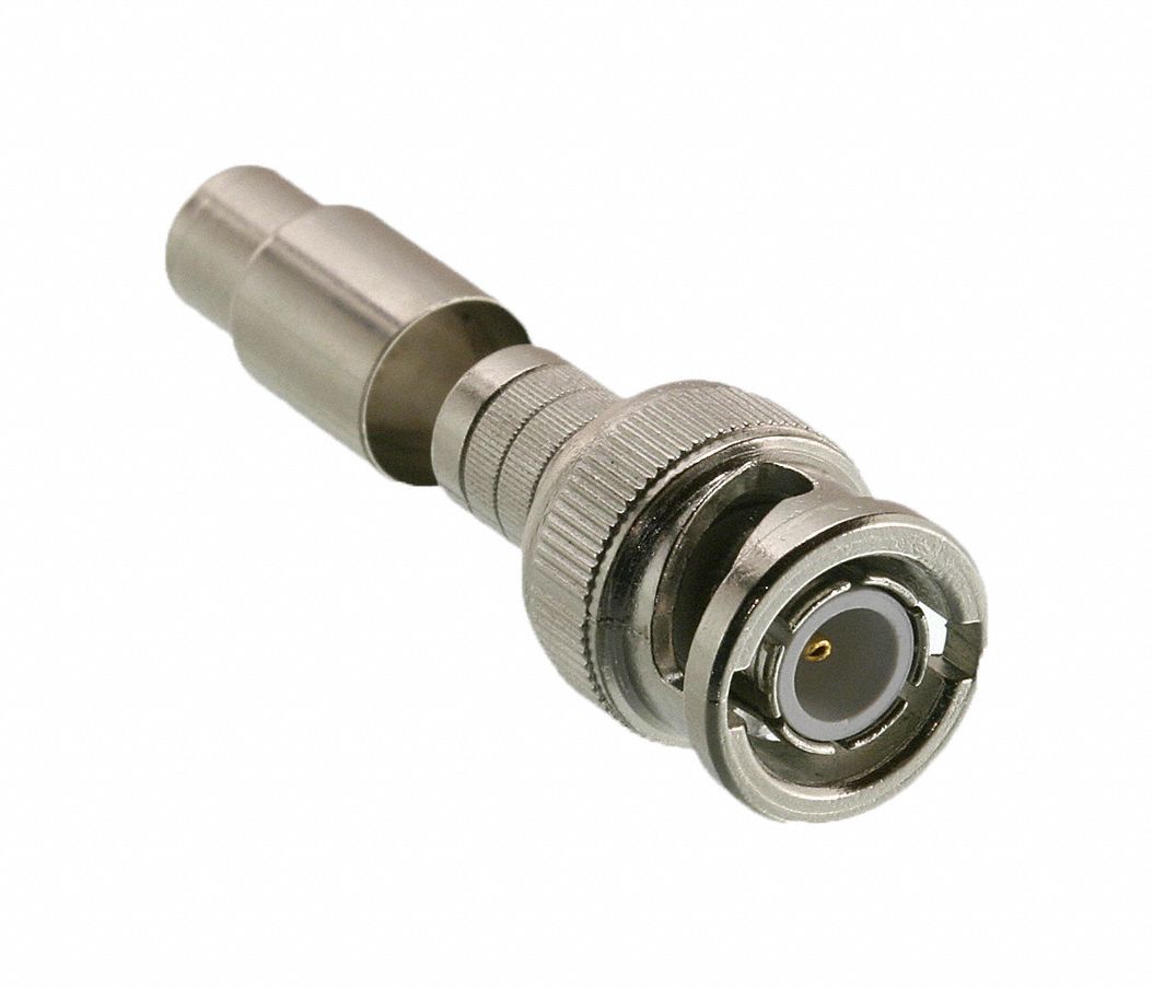 Coaxial Connector: BNC Male, RG-6 TFE/RG-59 PVC, Silver, 0 to 4 GHz, 50 ohm, 10 PK