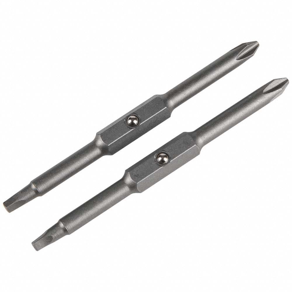 Double Ended Driver Bit: Imperial, Hand, 3/16" / 1/4" Bit Sizes, Slot Head Side A, 2 PK