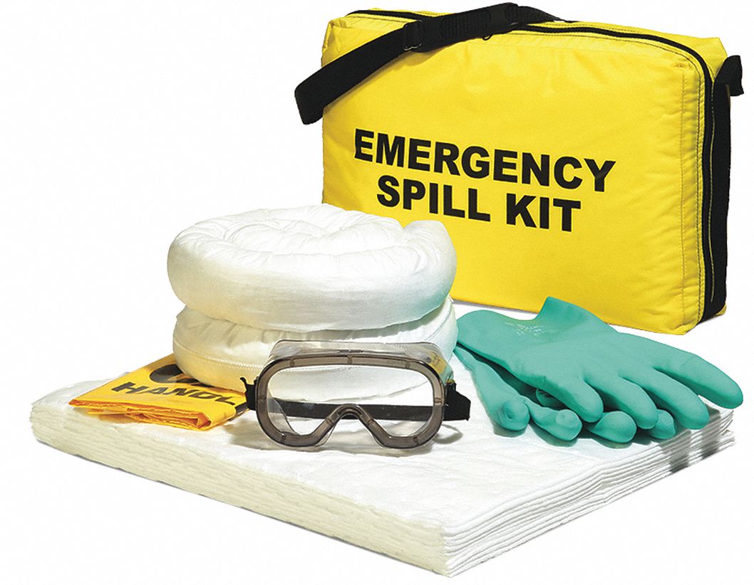 SPILL KIT, 4 GAL ABSORBED PER KIT, PAIR OF NITRILE GLOVES/PAIR OF SAFETY GOGGLES