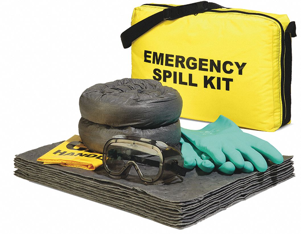 SPILL KIT, 5 GAL ABSORBED PER KIT, PAIR OF NITRILE GLOVES/PAIR OF SAFETY GOGGLES