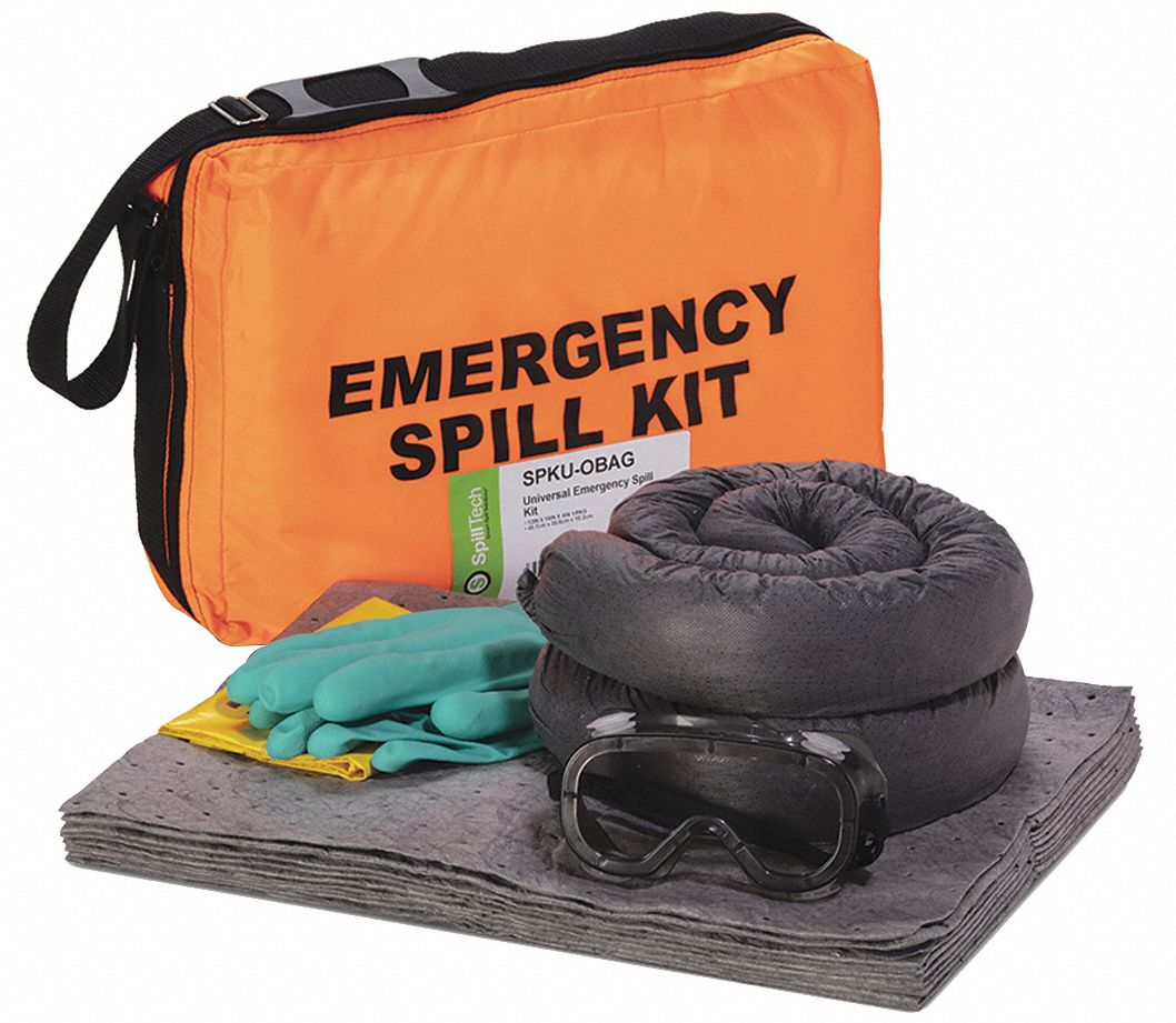 SPILL KIT, 5 GAL ABSORBED PER KIT, PAIR OF NITRILE GLOVES/PAIR OF SAFETY GOGGLES, BAG