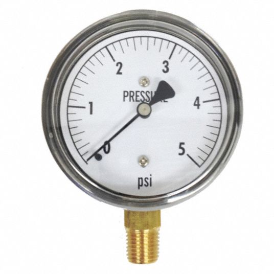 Low Pressure Gauge,Bottom,5 psi - Grainger