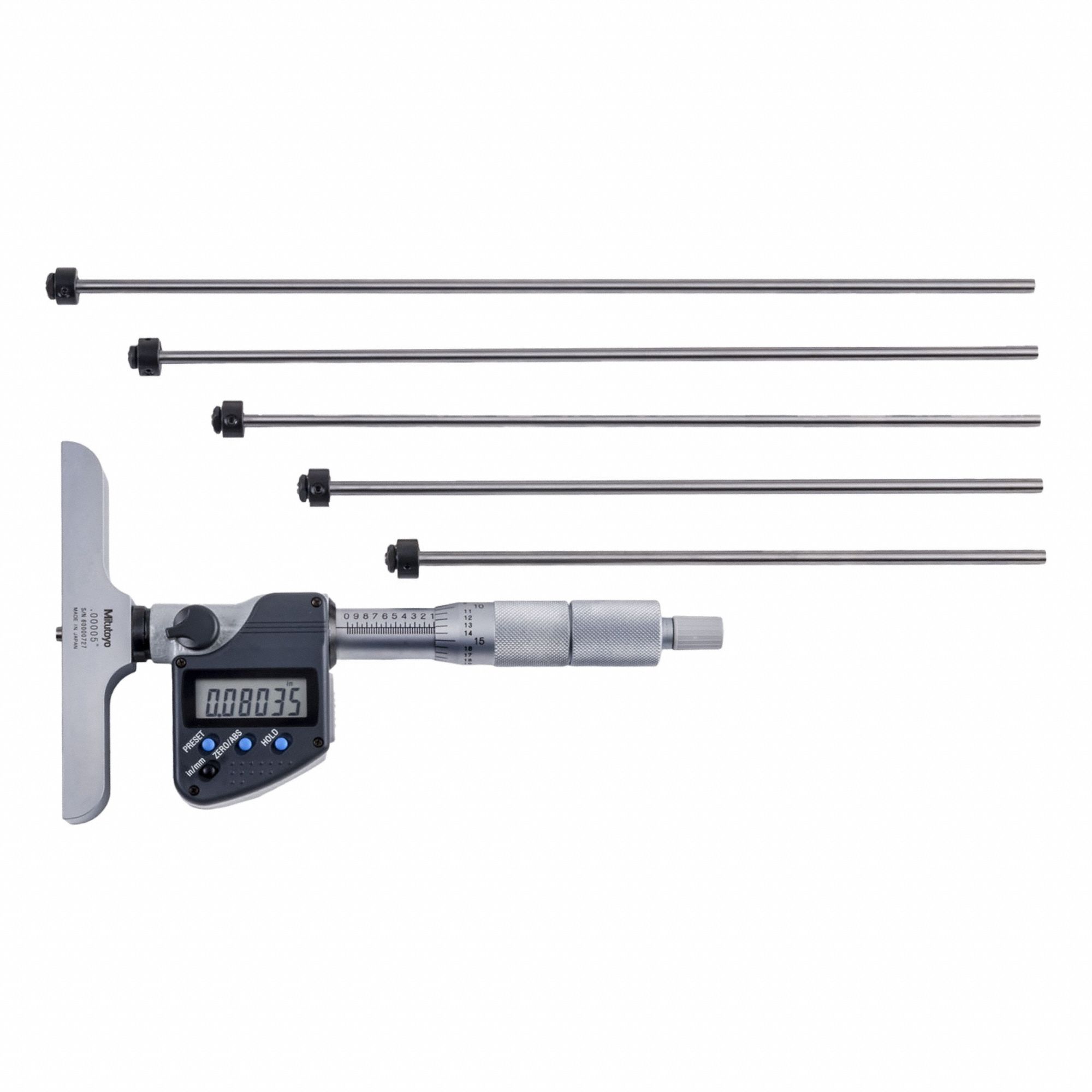 Calibrated Digital Depth Micrometers: 0 in to 6 in /0 mm to 152.4 mm, Inch/Metric