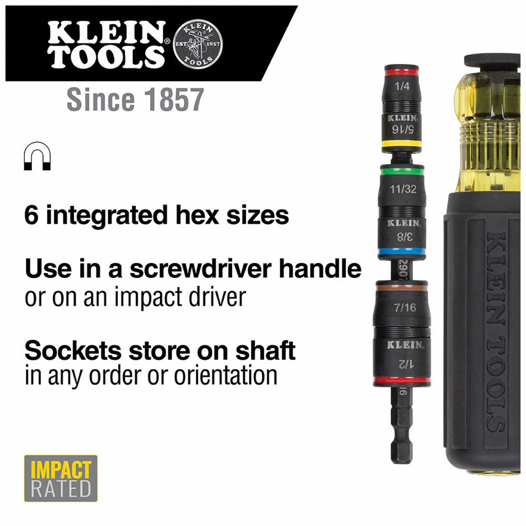 KLEIN TOOLS Impact Flip Socket 11/32 in/1/2 in/1/4 in/3/8 in/5/16 in/7