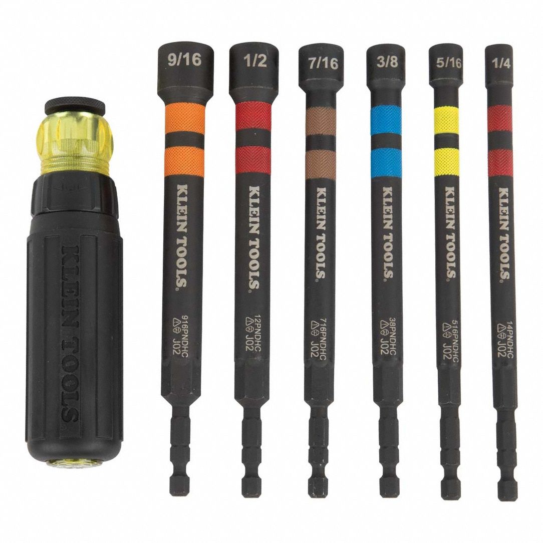 Nut Driver Set: SAE, 1/2 in/1/4 in/3/8 in/5/16 in/7/16 in/9/16 in Tip Size, Cushion Grip