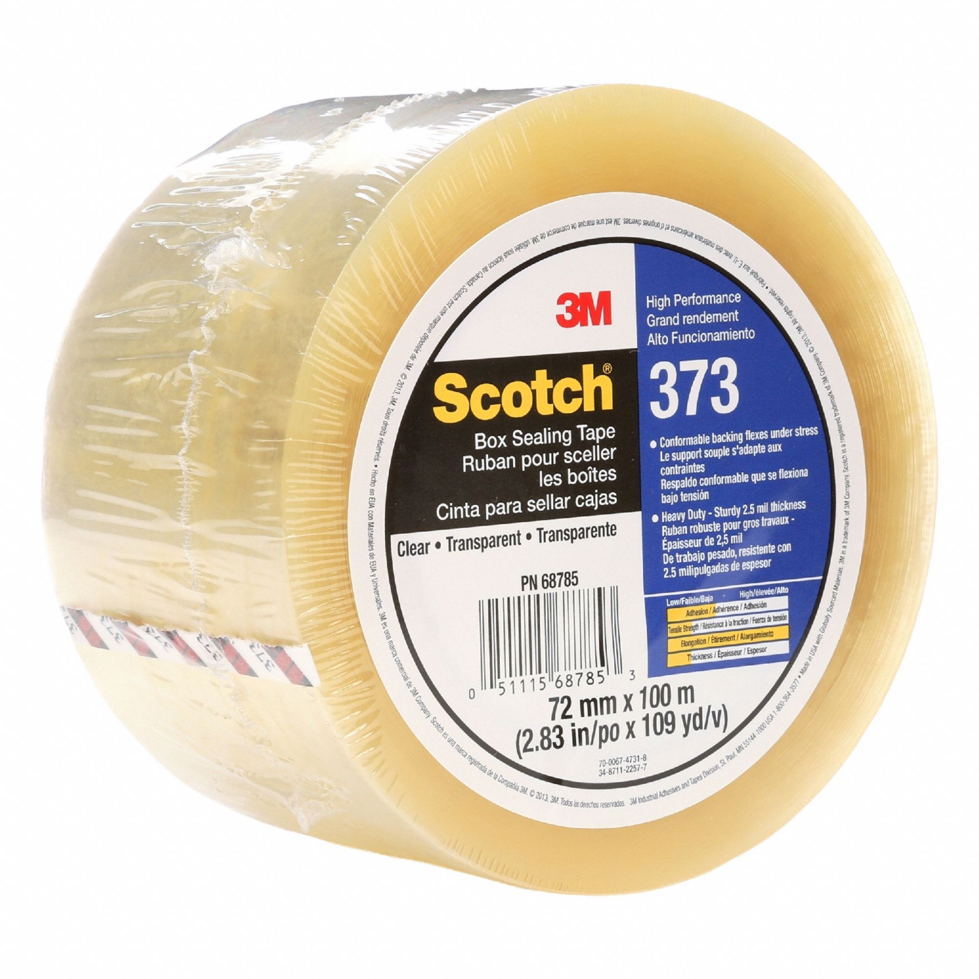 Carton Sealing Tape: 2.5 mil Tape Thick, 3 in x 110 yd, 373