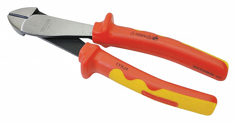 HIGH LEVERAGE DIAGONAL CUTTING PLIER, INSULATED, FLUSH, OVAL, ⅞ IN JAW L, 1⅛ IN JAW W