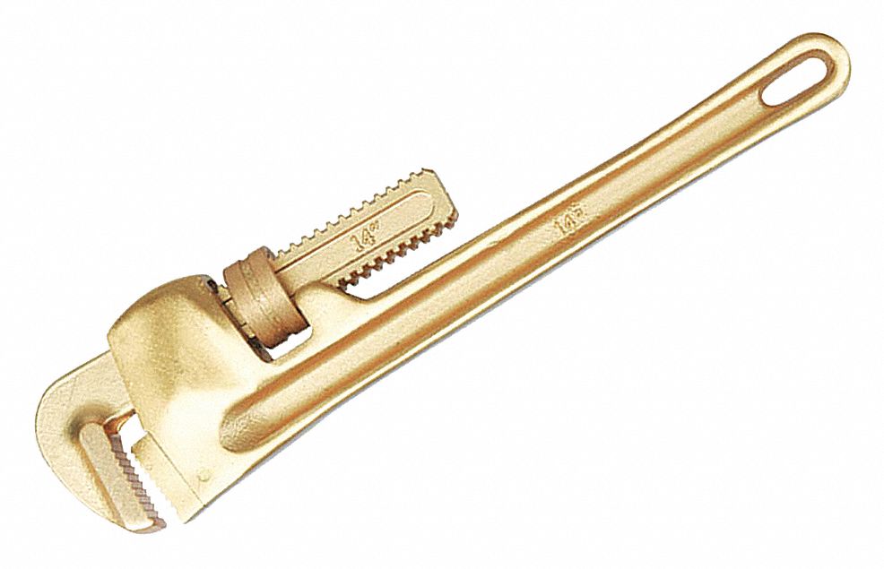 PIPE WRENCH, BERYLLIUM COPPER ALLOY, 3 IN JAW CAPACITY, SERRATED, 24 IN OVERALL L, I-BEAM