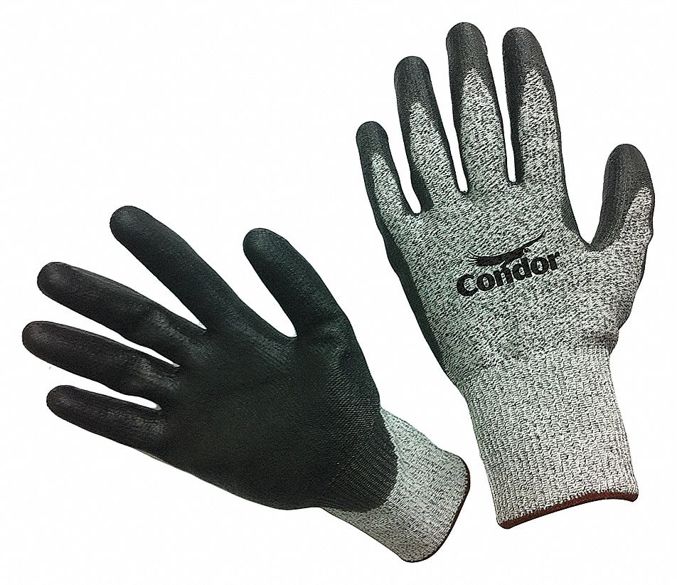 COATED GLOVES, L (9), ANSI CUT LEVEL A3, DIPPED PALM, PUR, HPPE, 13 GA