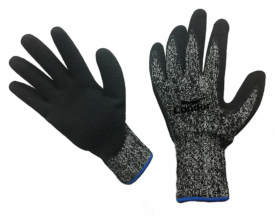 COATED GLOVES,NITRILE,2XL,BLACK/GREY,PR