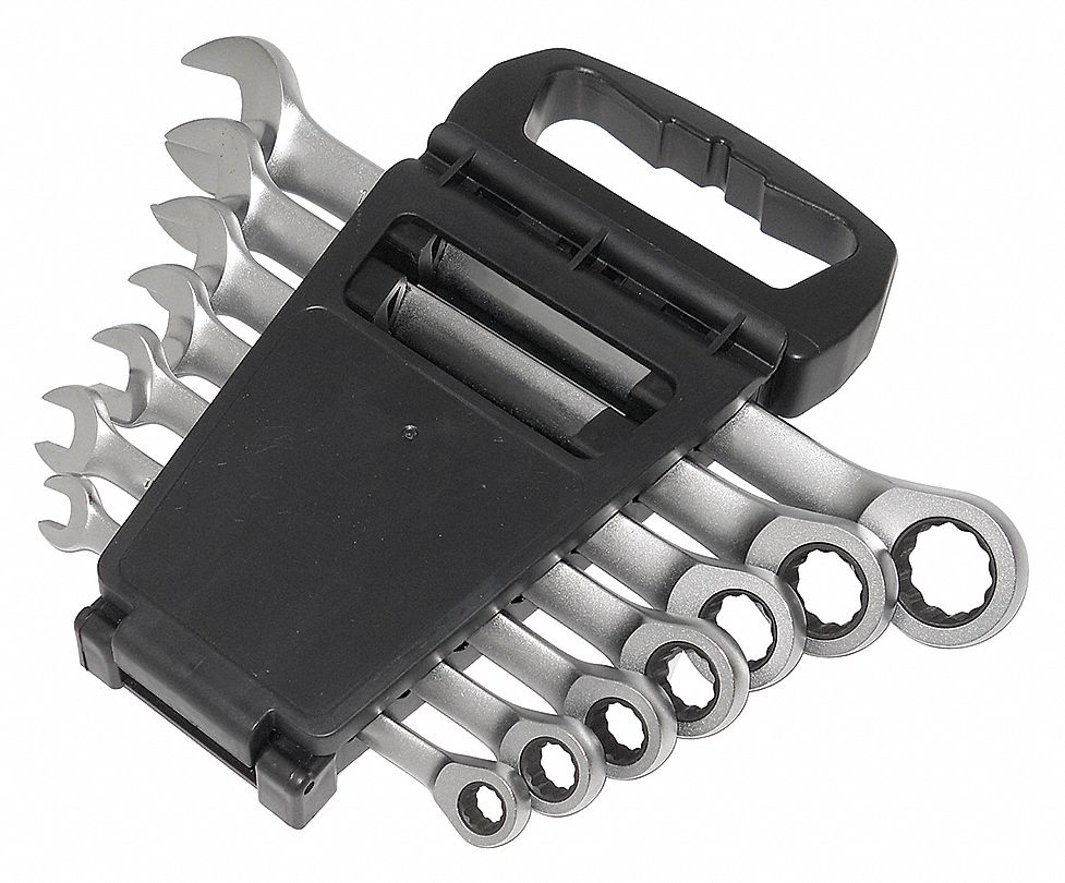 COMBINATION WRENCH SET, ALLOY STEEL, SATIN, 7 TOOLS, 5/16 IN TO¾ IN HEAD SIZES