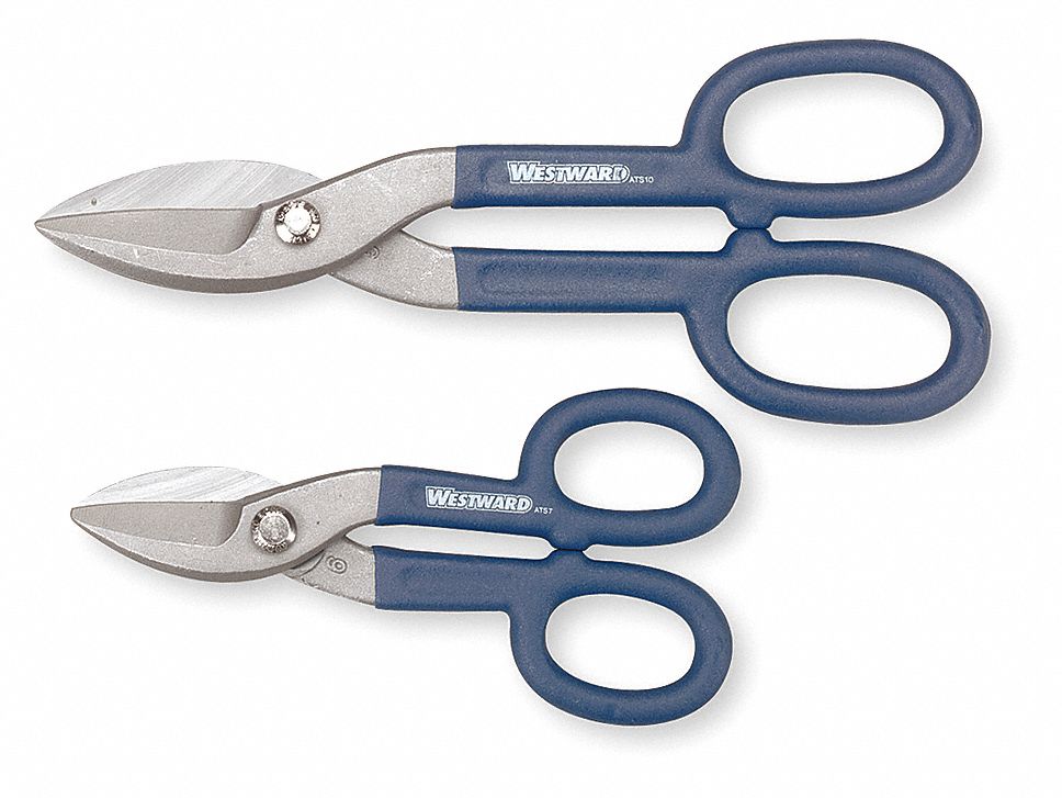 TINNERS SNIP, STRAIGHT, 12 IN OVERALL L, 2 1/2 IN CUTTING L, STEEL, PLASTIC, PLASTIC