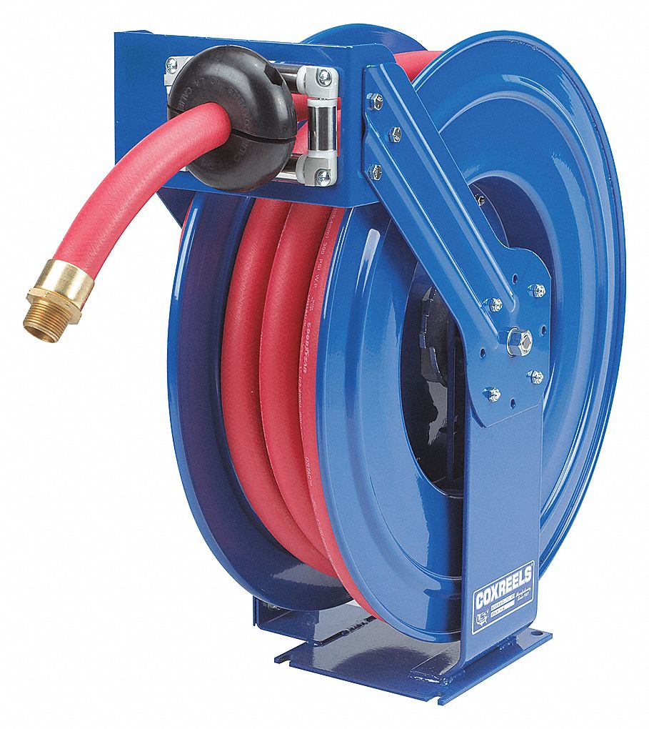 SPRING RETURN HOSE REEL: 35 FT (1 IN I.D.), 1 IN MNPT, 300 PSI MAX, NICKEL PLATED STEEL