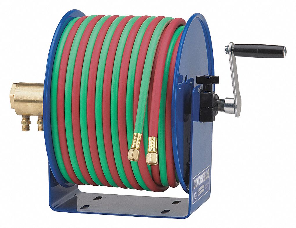 COXREELS Welding Hose Reel: 100 ft (1/4 in I.D.), 200 psi Max Op Pressure,  Includes Hose, Blue, T