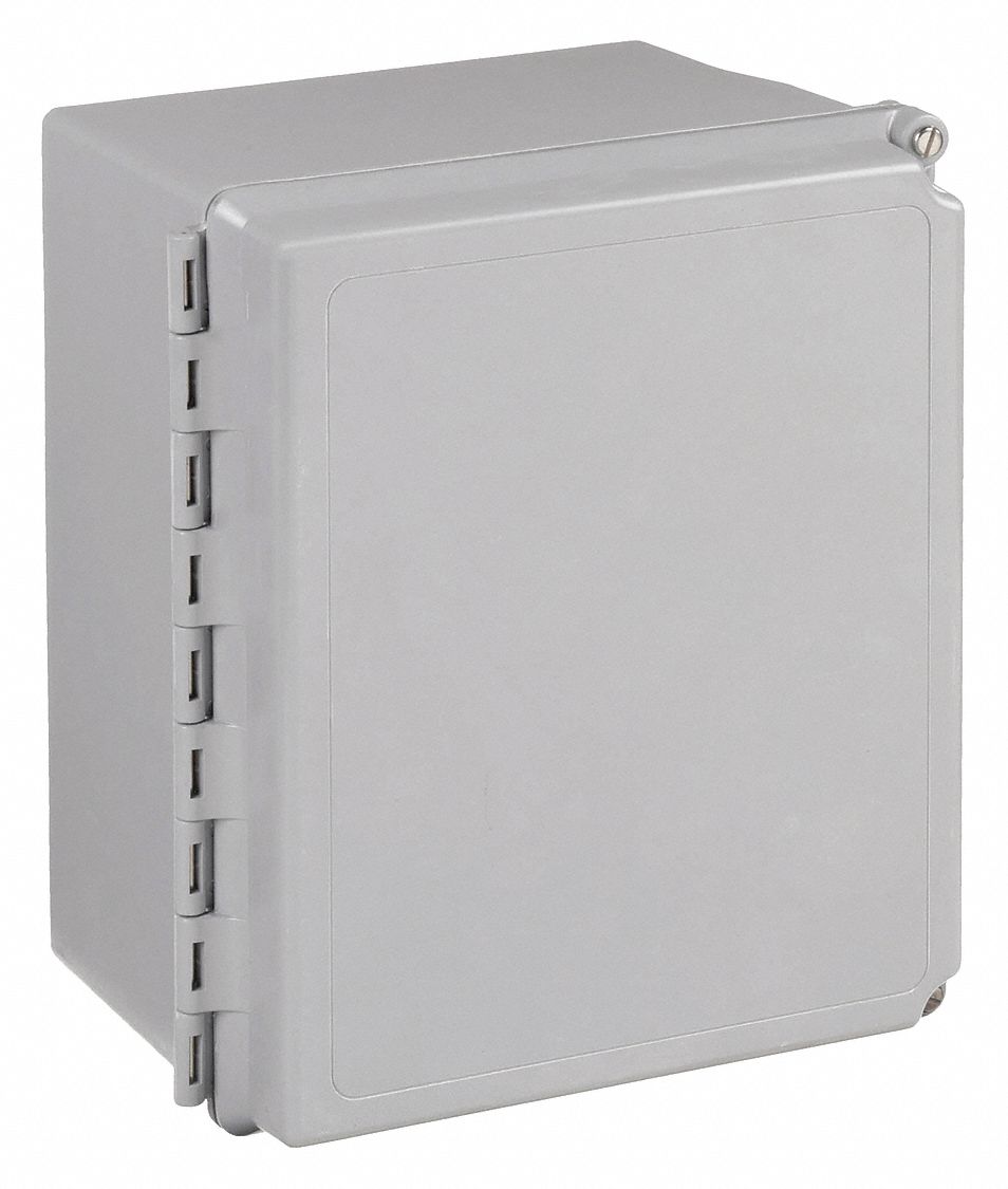Enclosure: Fiberglass, 10 in x 8 in x 6 in, NEMA 12/13/4/4X, Solid Cover, Hinged