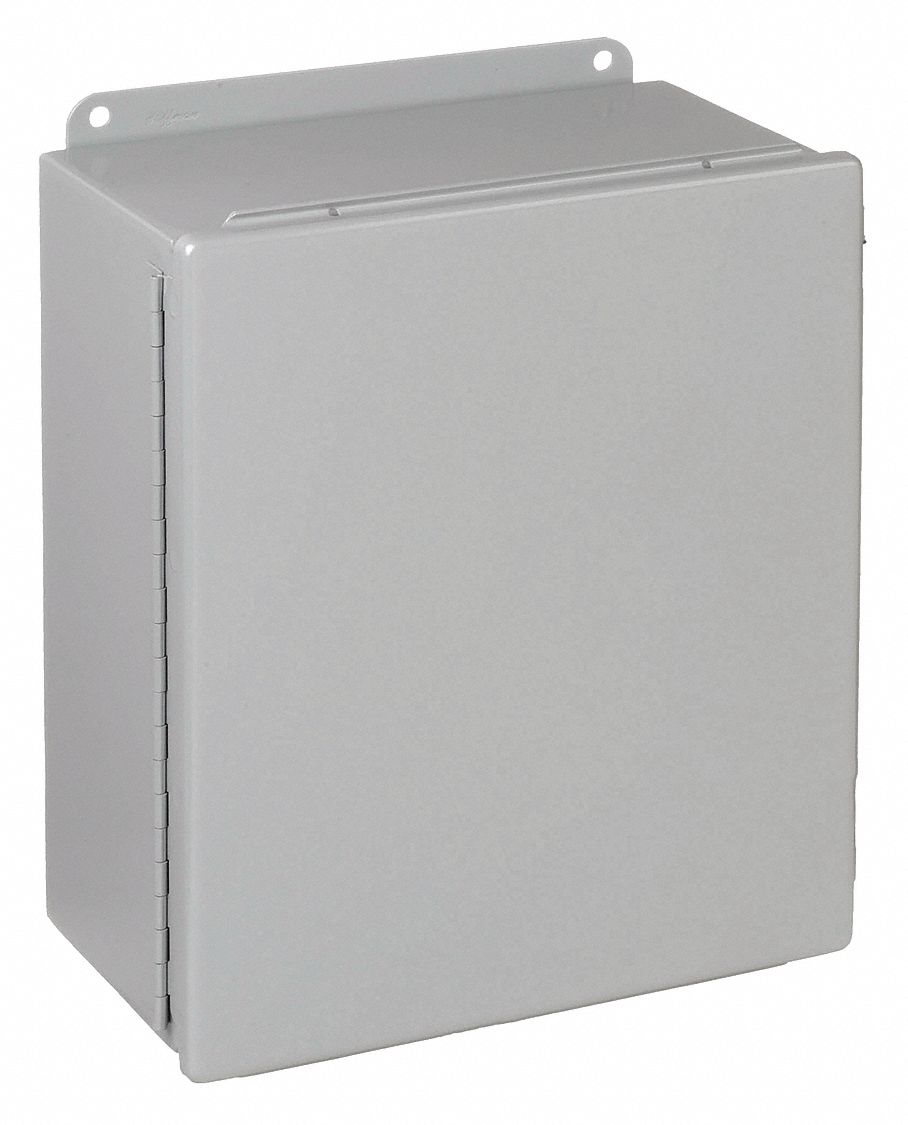 Enclosure: Steel, 10 in x 8 in x 5 in, NEMA 12/13, Solid Cover, Hinged