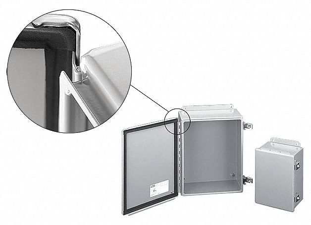 Enclosure: Steel, 16 in x 14 in x 7 in, NEMA 12/13, Solid Cover, Hinged