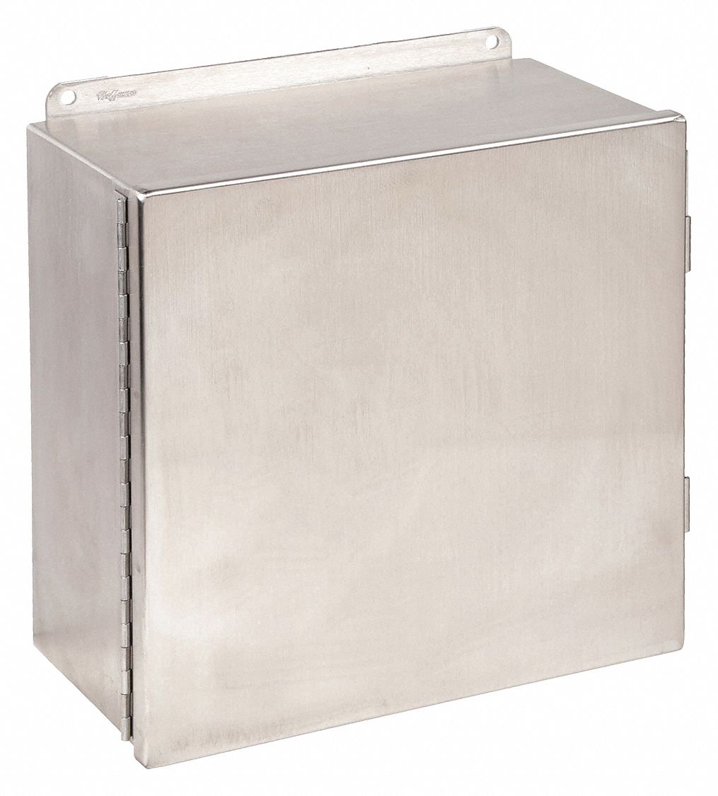 Enclosure: Steel, 10 in x 8 in x 4 in, NEMA 12/13, Solid Cover, Hinged