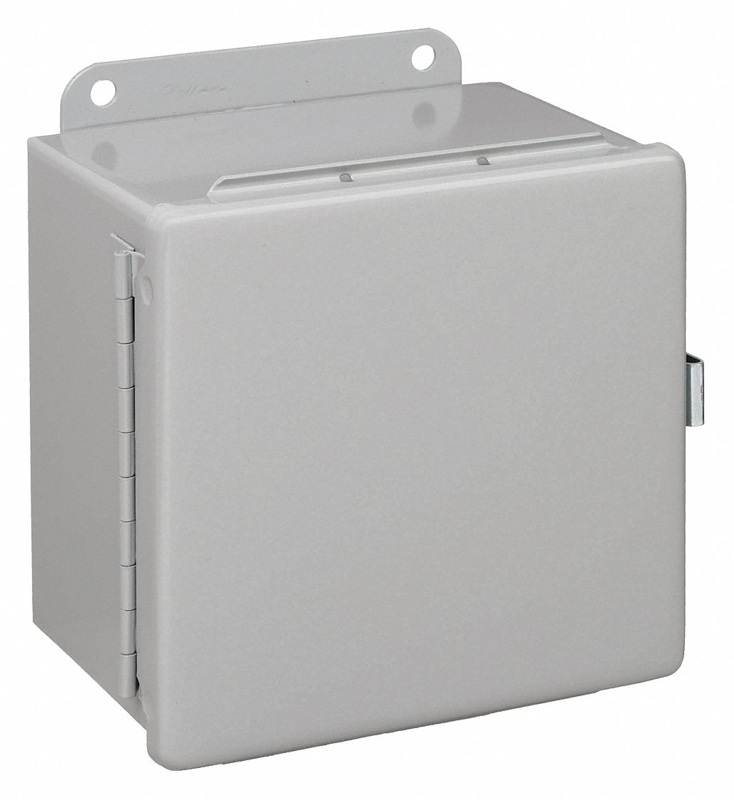 Enclosure: Steel, 6 in x 6 in x 4 in, NEMA 12/13, Solid Cover, Hinged