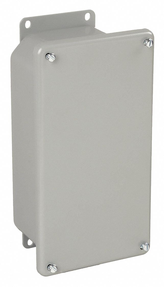 Enclosure: Steel, 8 in x 4 in x 3 in, NEMA 12/13/4/6, Solid Cover, Screw On