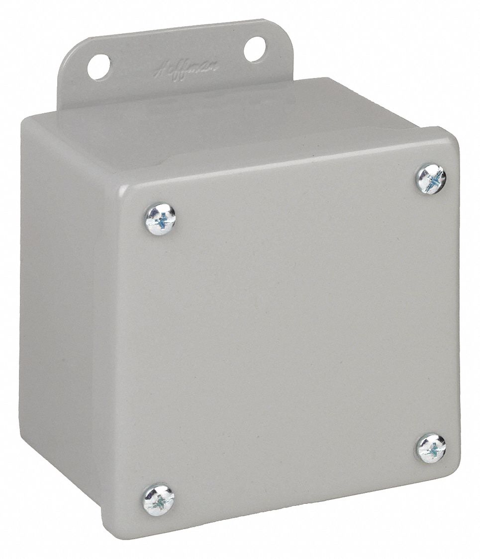 Enclosure: Steel, 4 in x 4 in x 3 in, NEMA 12/13, Solid Cover, Screw On