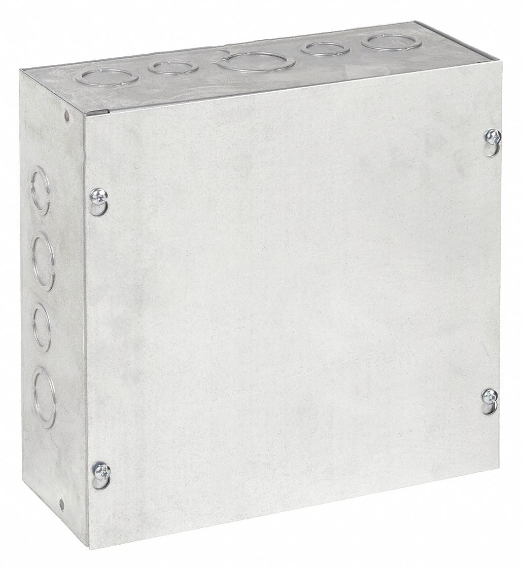 Enclosure: Steel, 10 in x 10 in x 4 in, NEMA 1, Solid Cover, Screw On, Included, Galvanized