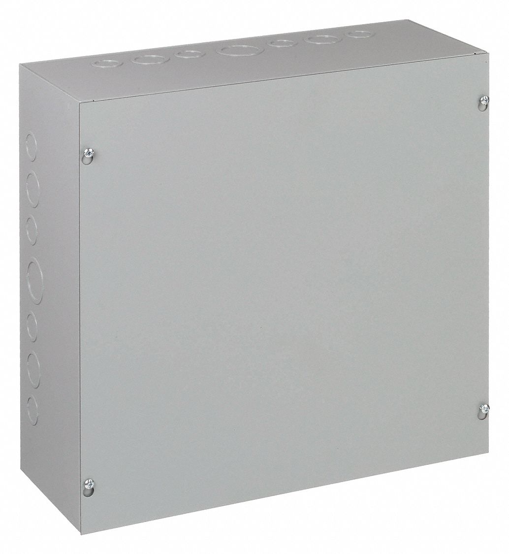 Enclosure: Steel, 16 in x 16 in x 6 in, NEMA 1, Solid Cover, Screw On, Included, Painted