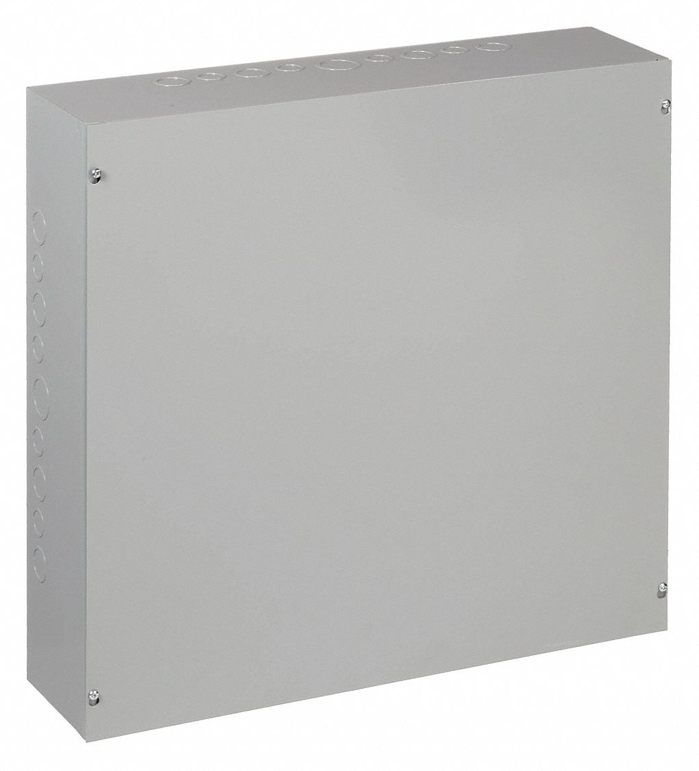 Enclosure: Steel, 24 in x 24 in x 6 in, NEMA 1, Solid Cover, Screw On, Included, Painted