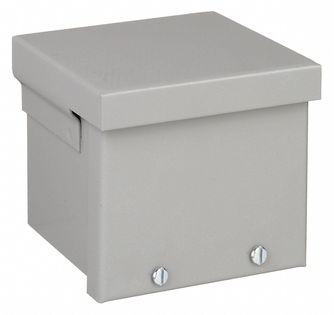 Enclosure: Steel, 4 in x 4 in x 4 in, 3R, Solid Cover, Screw On, Included, Galvanized, Gray