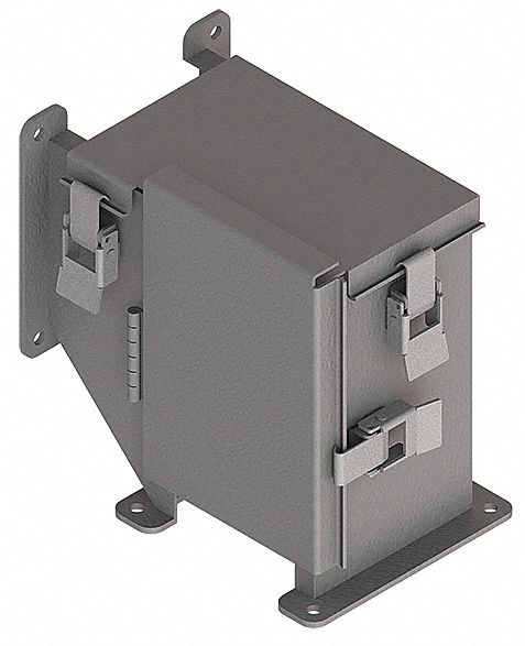 Wireway 90 Degree Elbow: 4 in Wd, 4 in Ht, 4 in, Hinged Cover with Quick-Release Latches, Steel