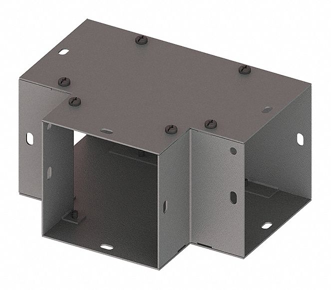 Wireway Tee: 4 in Wd, 4 in Ht, 16 ga Gauge, 1, Screw-On Cover, Steel, Painted