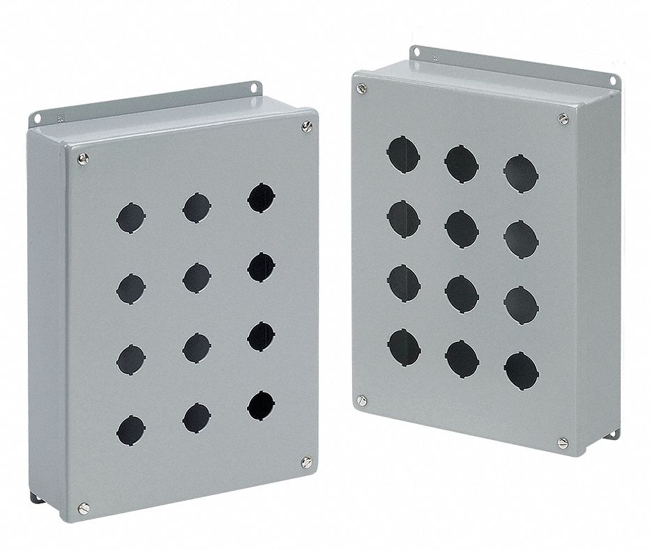 PUSH BUTTON ENCLOSURE, 30 MM, 2 HOLES, CARBON STEEL, NEMA 12