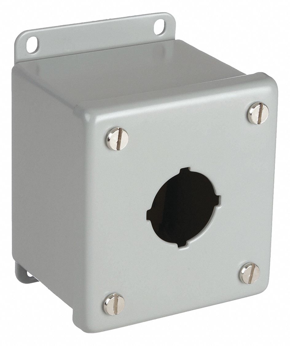 Pushbutton Enclosures Type 12, 1PBx30.5mm, Gray, Steel E1PB