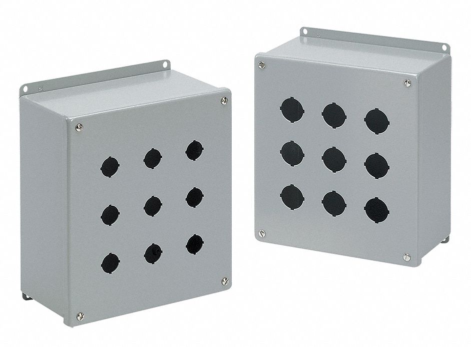 PUSH BUTTON ENCLOSURE, 30 MM, 2 HOLES, CARBON STEEL, NEMA 12