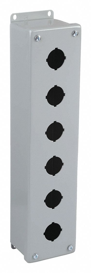 PUSH BUTTON ENCLOSURE, 30 MM, 6 HOLES, CARBON STEEL, NEMA 12