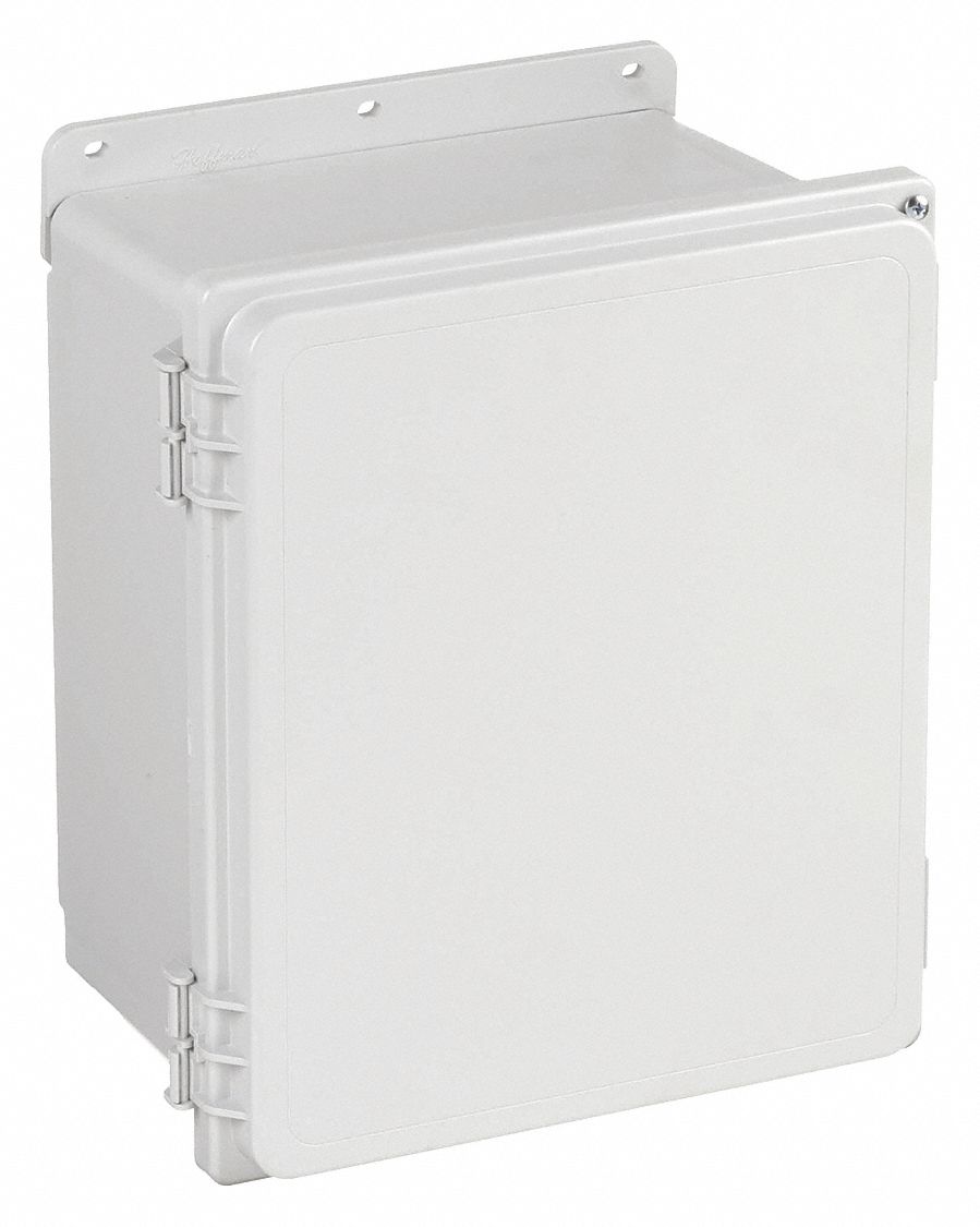 Enclosure: Polyester, 10 in x 8 in x 4 in, NEMA 12/13/4/4X, Solid Cover, Hinged