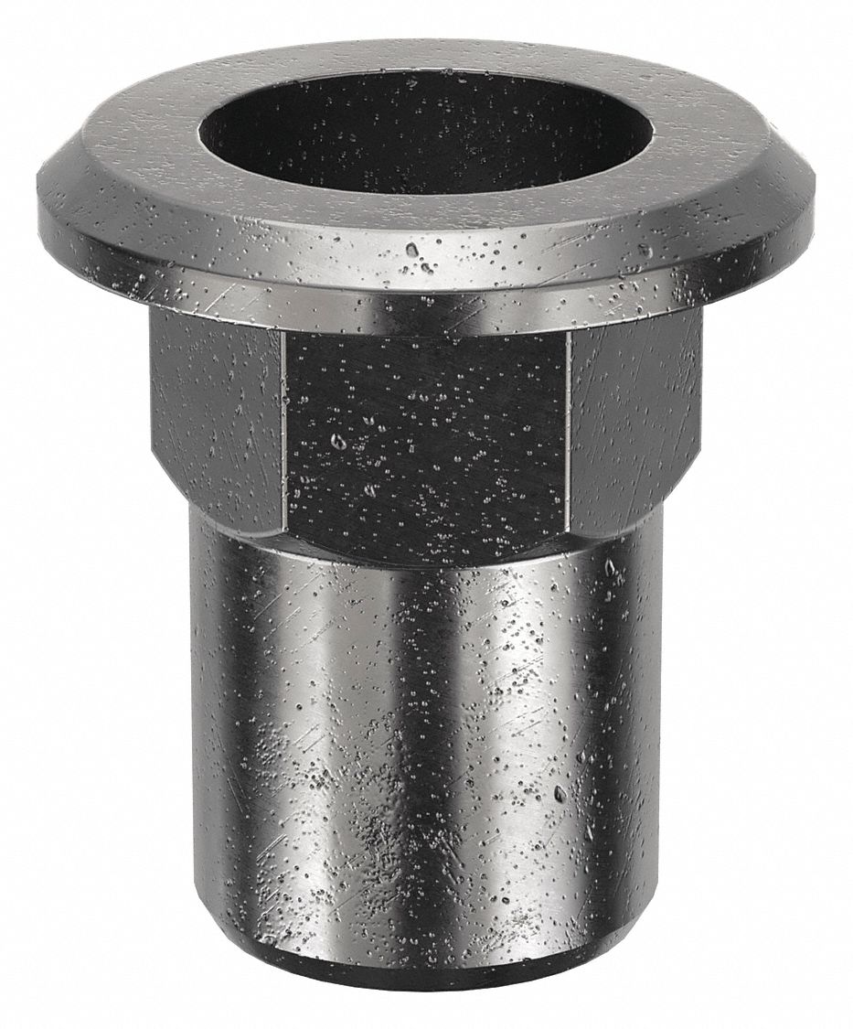 Rivet Nut: #10-24 Thread Size, 25/64 in Overall Lg, 7/32 in Insert Dia, Hex, Steel, Steel, 25 PK