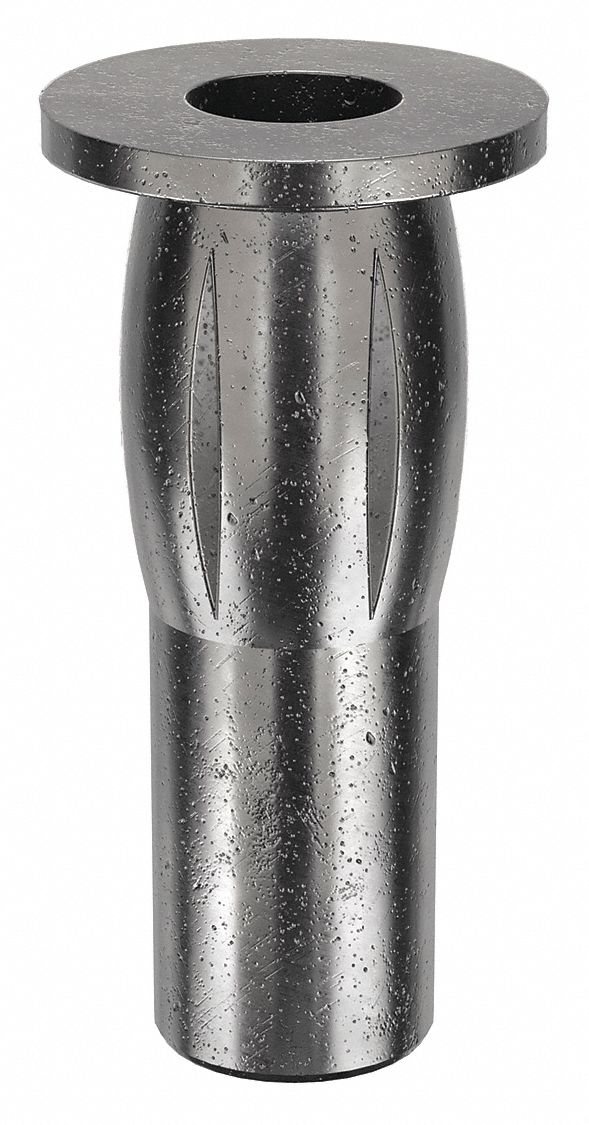 Rivet Nut: 1/4"-20 Thread Size, 1 19/64 in Overall Lg, 3/8 in Insert Dia, Bulbed, Steel, 25 PK