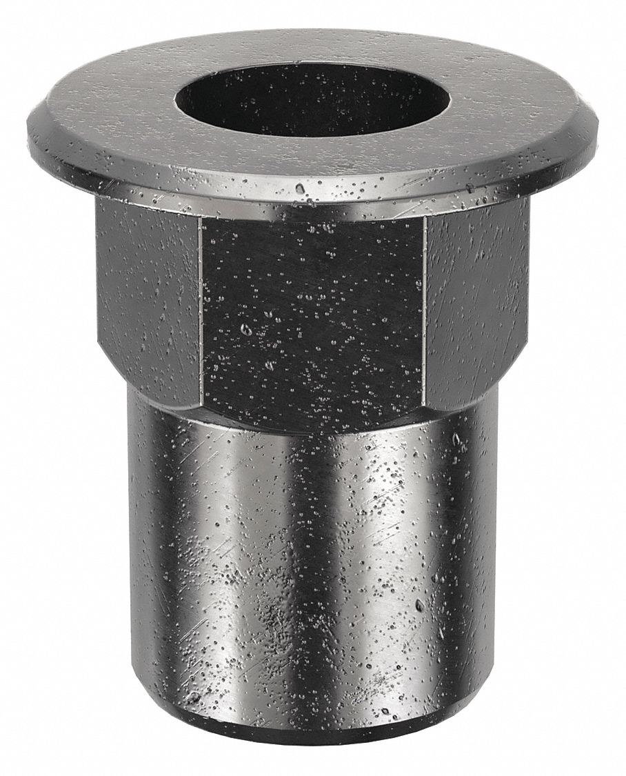 RIVET NUT, #8-32 THREAD SIZE, 13/32 IN OVERALL L, ¼ IN INSERT DIA, HEX, STEEL, 100 PK