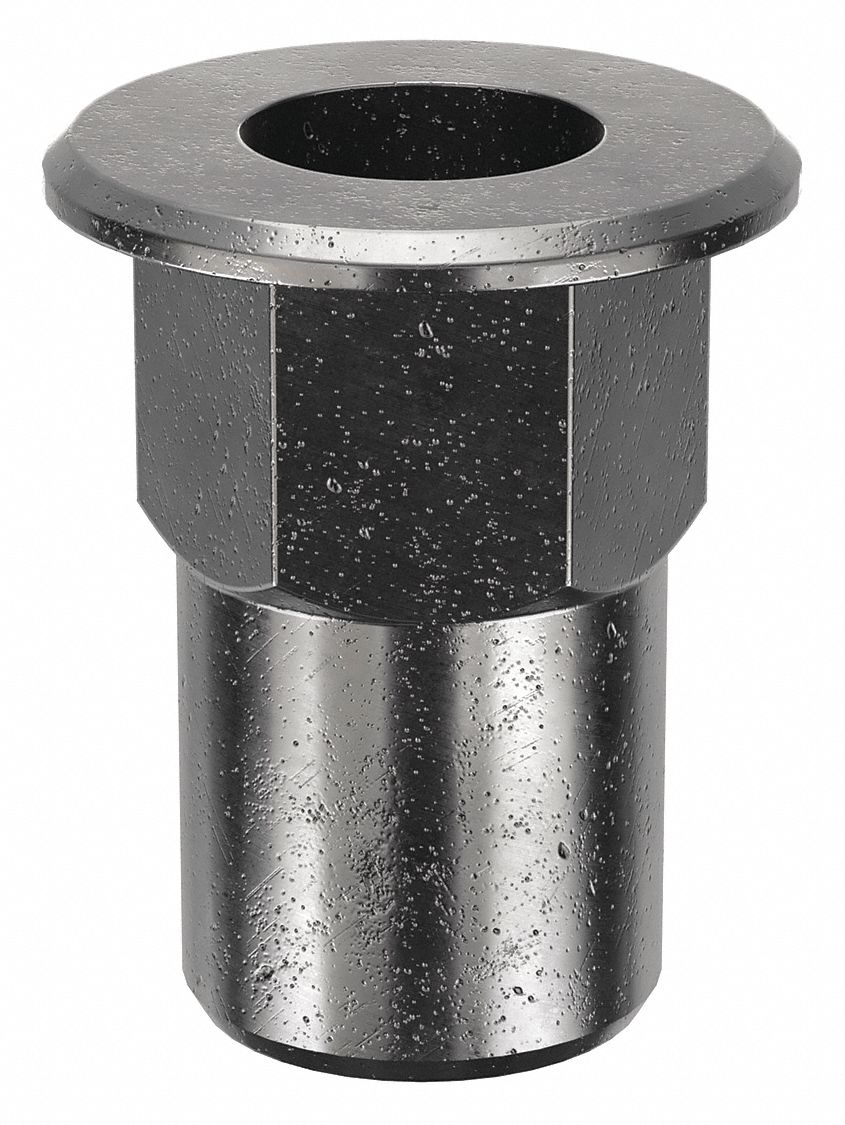 RIVET NUT, #8-32 THREAD, 15/32 IN OVERALL L, ¼ IN INSERT DIA, HEX, STEEL, ZINC YELLOW, 50 PK