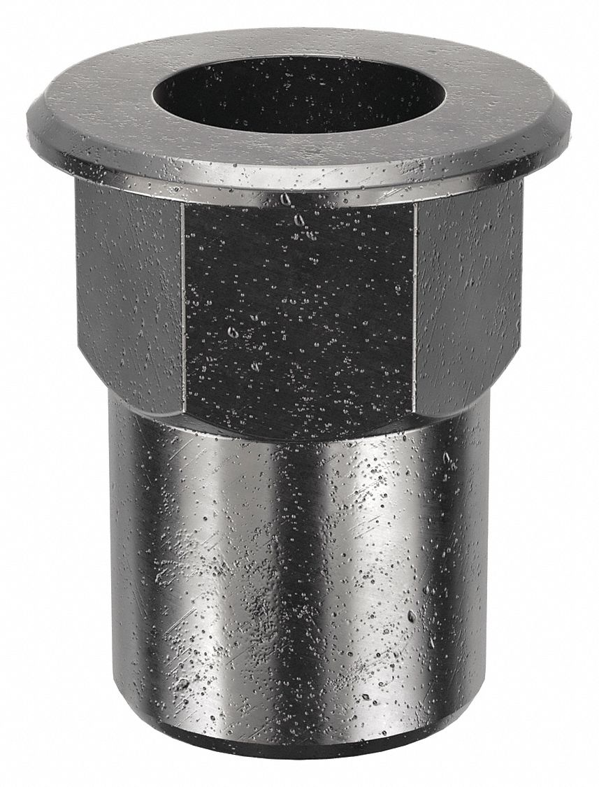 RIVET NUT, #10-32 THREAD SIZE, 15/32 IN OVERALL L, 9/32 IN INSERT DIA, HEX, STEEL, 100 PK