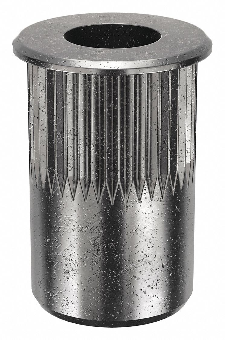 RIVET NUT, #6-32 THREAD SIZE, 7/16 IN OVERALL L, 17/64 IN INSERT DIA, ROUND, STEEL, 100 PK