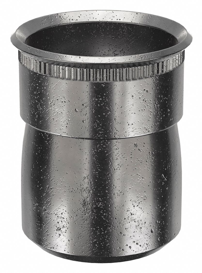 Rivet Nut: #10-24 Thread Size, 3/8 in Overall Lg, 9/32 in Insert Dia, Round, Steel, Steel, 100 PK