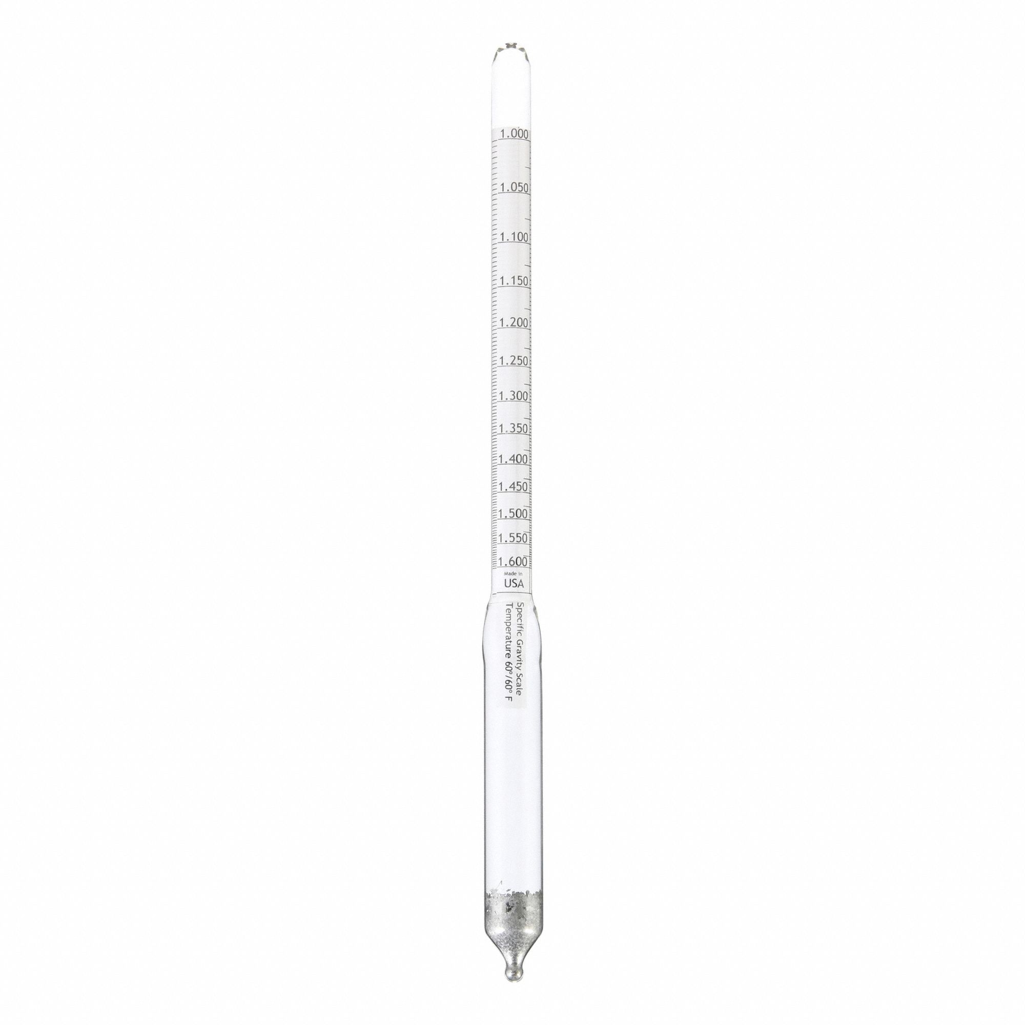 Specific Gravity Hydrometer: Specific Gravity Plain Form, 1.000/1.600, 0.005, Glass