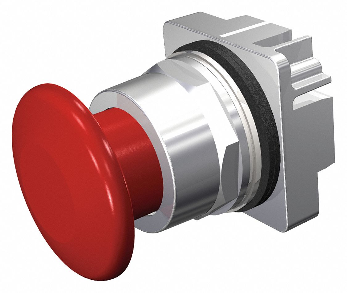 Mushroom Head Push Button: 30 mm, Non-Metallic, Momentary